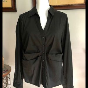 💥TAHARI unique black button down blouse NWOT XL